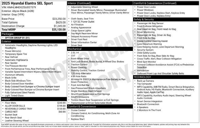 2025 Hyundai Elantra SEL Sport