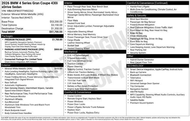 2026 BMW 4 Series 430i xDrive Gran Coupe