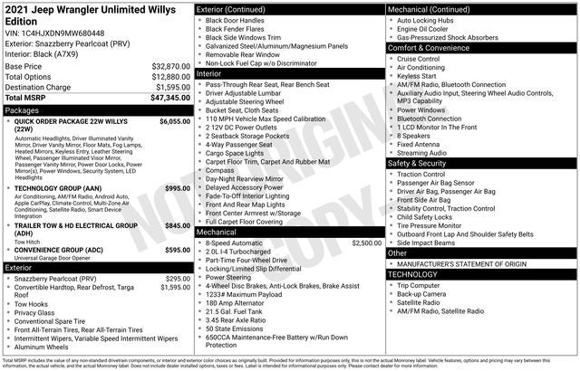 2021 Jeep Wrangler Unlimited Willys
